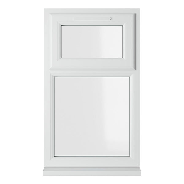 Crystal UPVC White Casement Window Top Hung Opener Over Fixed Light Clear Glazing - JJ Building Materials