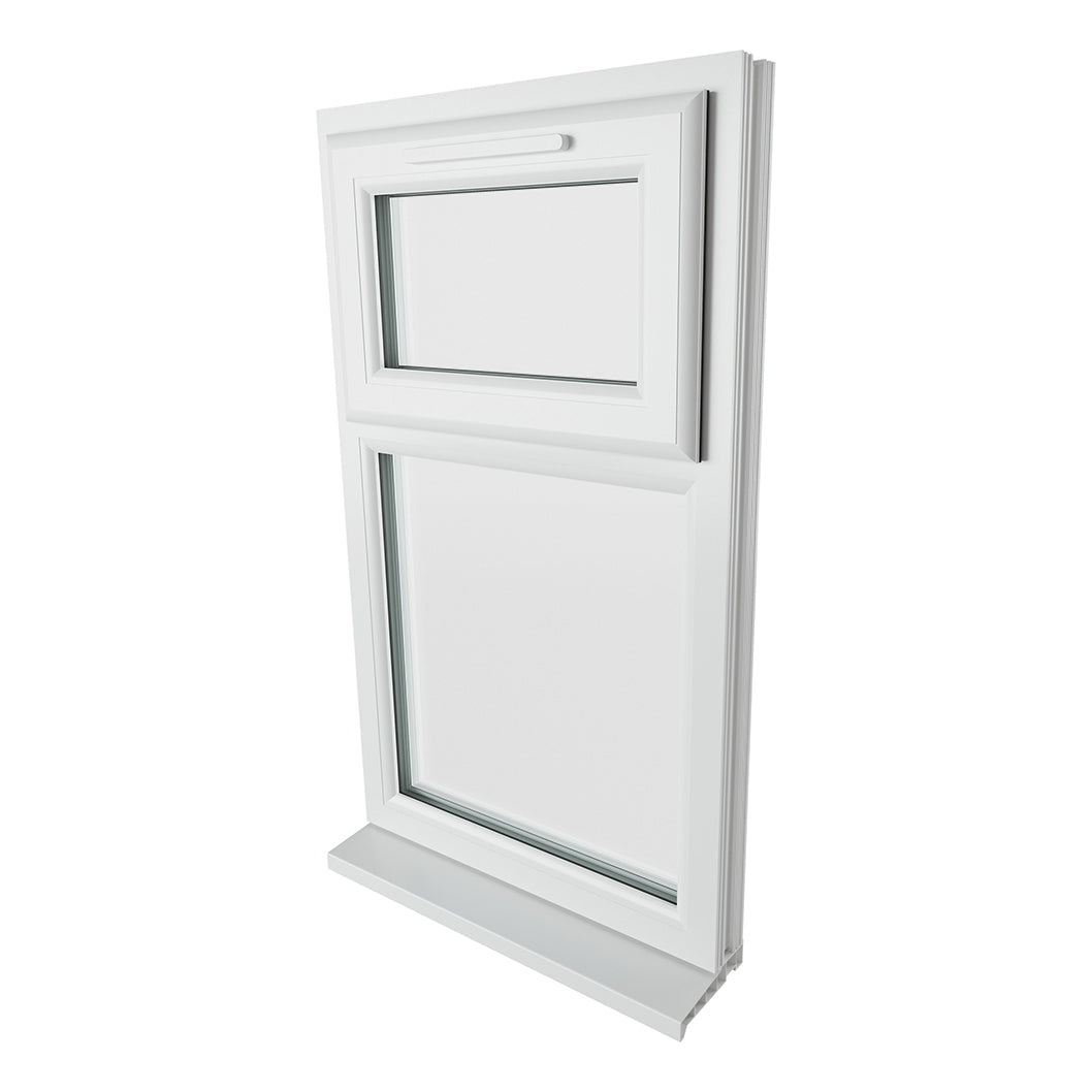 Crystal UPVC White Casement Window Top Hung Opener Over Fixed Light Clear Glazing - JJ Building Materials