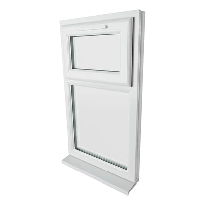 Crystal UPVC White Casement Window Top Hung Opener Over Fixed Light Clear Glazing - JJ Building Materials