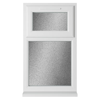 Crystal UPVC White Casement Window Top Hung Opener Over Fixed Light Obscure Glazing - JJ Building Materials