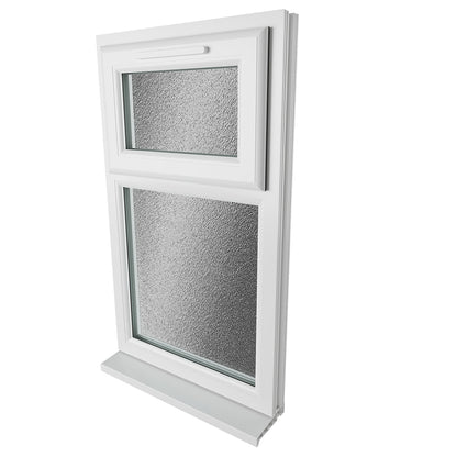 Crystal UPVC White Casement Window Top Hung Opener Over Fixed Light Obscure Glazing - JJ Building Materials