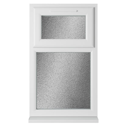 Crystal UPVC White Casement Window Top Hung Opener Over Fixed Light Obscure Glazing - JJ Building Materials