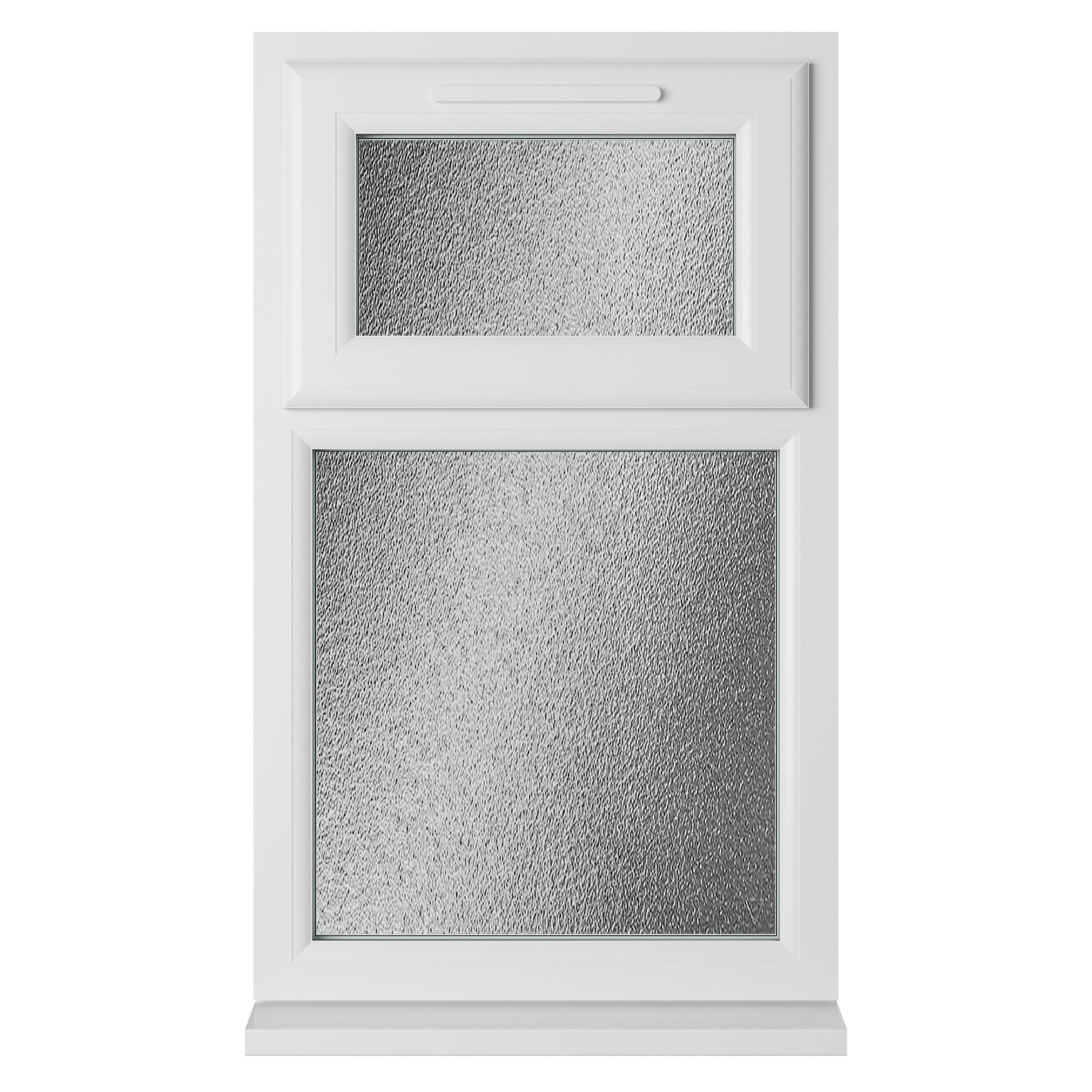 Crystal UPVC White Casement Window Top Hung Opener Over Fixed Light Obscure Glazing - JJ Building Materials