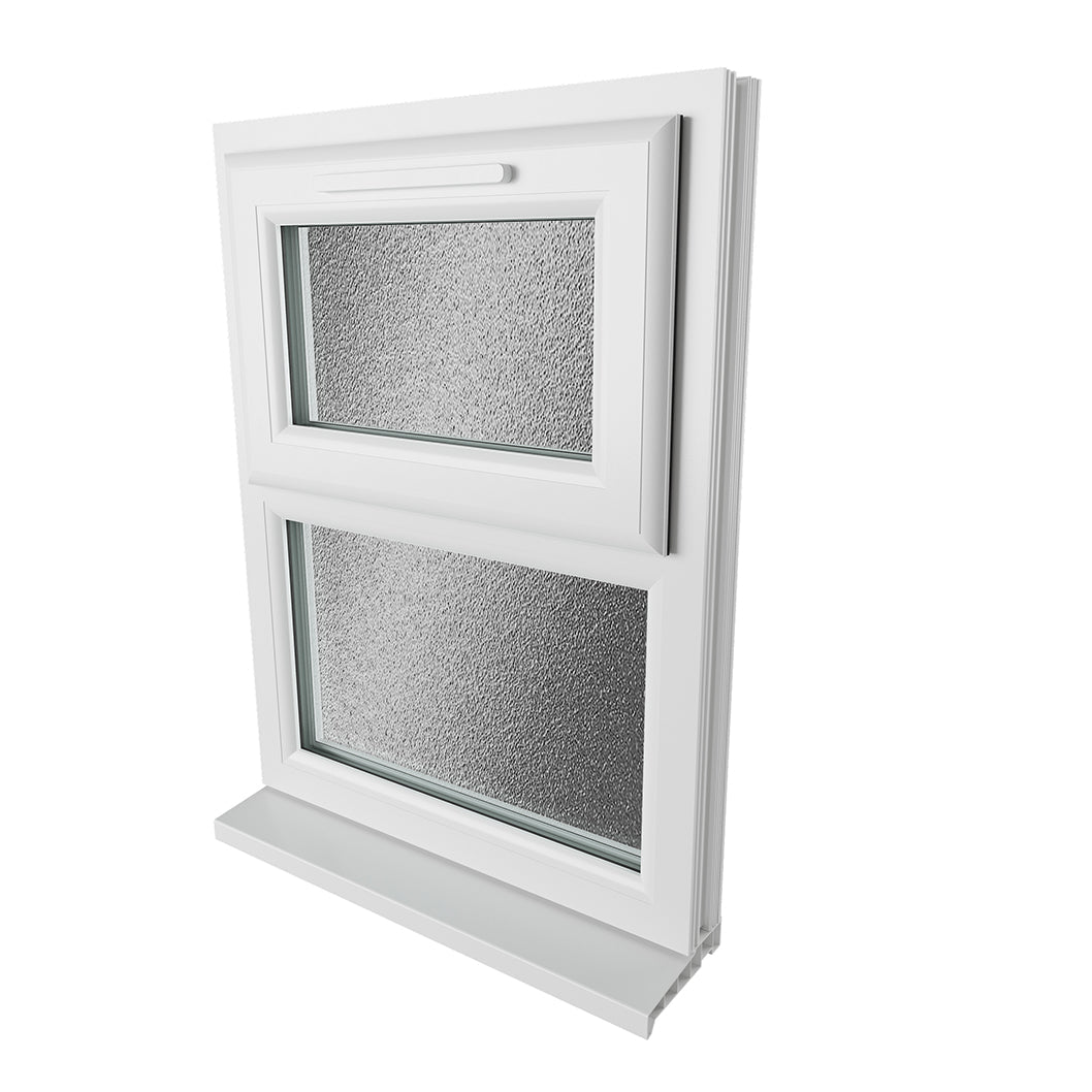 Crystal UPVC White Casement Window Top Hung Opener Over Fixed Light Obscure Glazing - JJ Building Materials