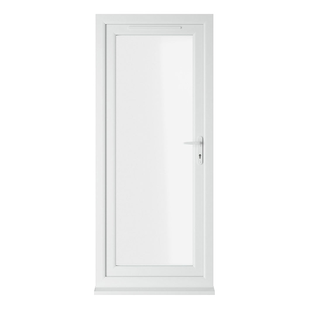 Crystal UPVC White Clear Glazing Single Door Full Glass Double Glazed Left Hand Open - JJ Building Materials