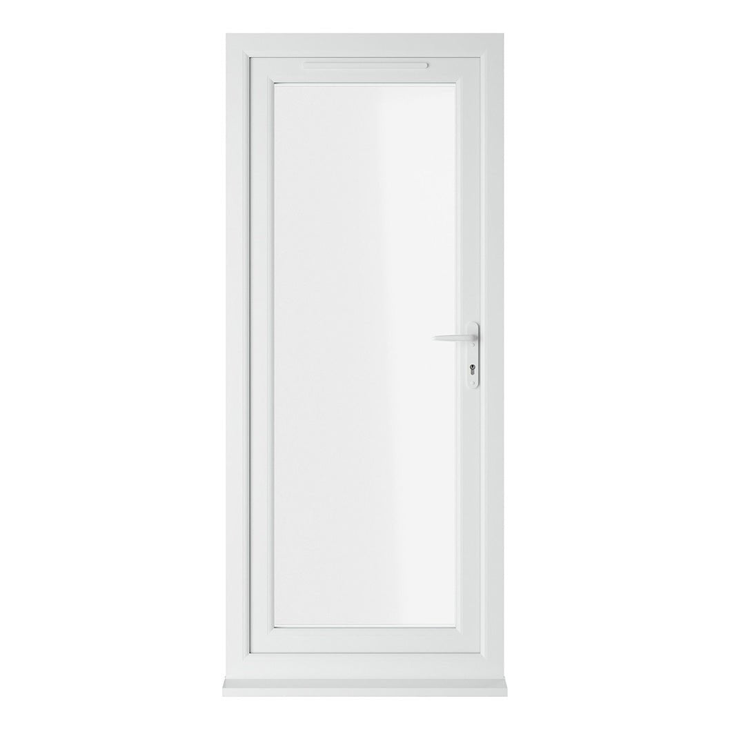 Crystal UPVC White Clear Glazing Single Door Full Glass Double Glazed Left Hand Open - JJ Building Materials