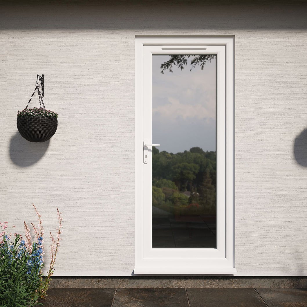 Crystal UPVC White Clear Glazing Single Door Full Glass Double Glazed Right Hand Open - JJ Building Materials