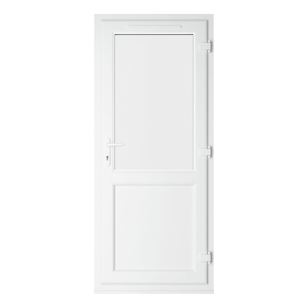 Crystal UPVC White Clear Glazing Single Door Half Panel Double Glazed Left Hand Open - JJ Building Materials