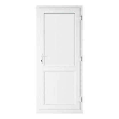 Crystal UPVC White Clear Glazing Single Door Half Panel Double Glazed Left Hand Open - JJ Building Materials