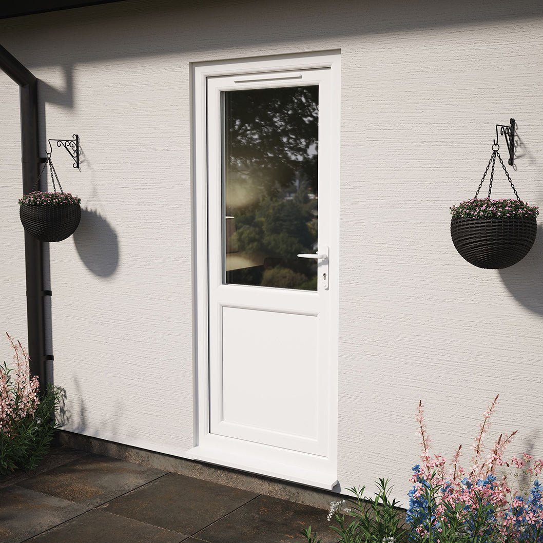 Crystal UPVC White Clear Glazing Single Door Half Panel Double Glazed Left Hand Open - JJ Building Materials