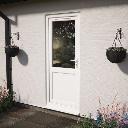 Crystal UPVC White Clear Glazing Single Door Half Panel Double Glazed Left Hand Open - JJ Building Materials