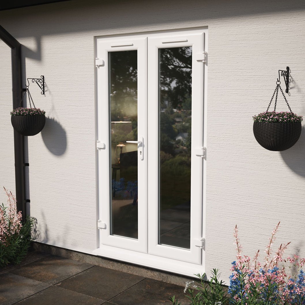 Crystal UPVC White French Door Clear Double Glazing Left Hand Master 150mm Cill Included - JJ Building Materials