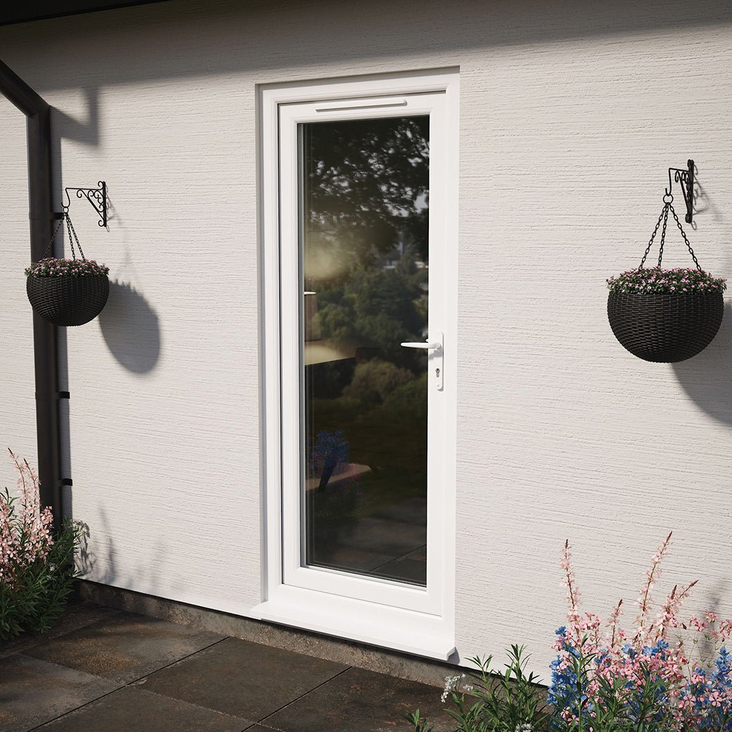 Crystal UPVC White Obscure Glazing Single Door Full Glass Double Glazed Left Hand Open - JJ Building Materials