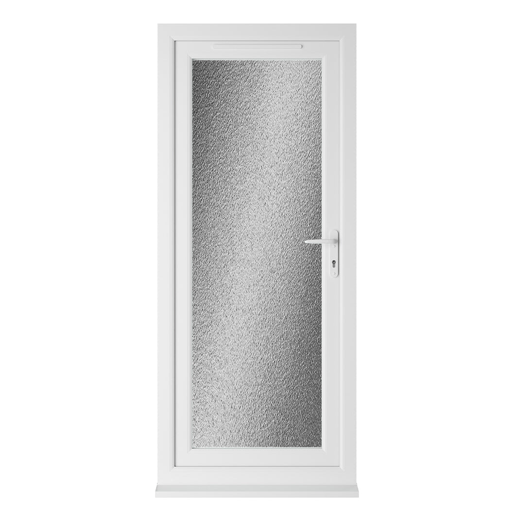 Crystal UPVC White Obscure Glazing Single Door Full Glass Double Glazed Left Hand Open - JJ Building Materials