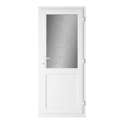 Crystal UPVC White Obscure Glazing Single Door Half Panel Double Glazed Left Hand Open - JJ Building Materials