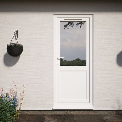 Crystal UPVC White Obscure Glazing Single Door Half Panel Double Glazed Right Hand Open - JJ Building Materials