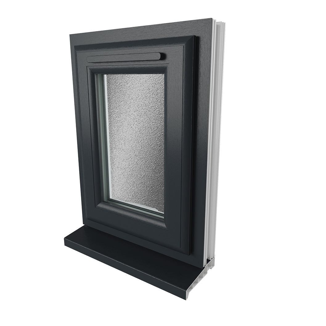 Crystal UPVC Window Grey 7016 External White Int Top Opener Obscure Glazing - JJ Building Materials
