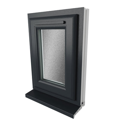 Crystal UPVC Window Grey 7016 External White Int Top Opener Obscure Glazing - JJ Building Materials