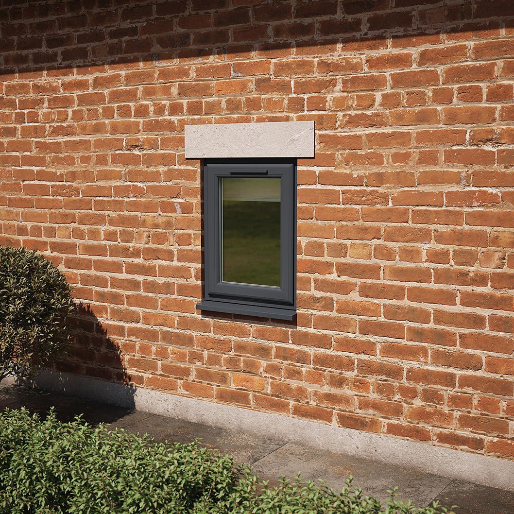 Crystal UPVC Window Grey 7016 External White Int Top Opener Obscure Glazing - JJ Building Materials