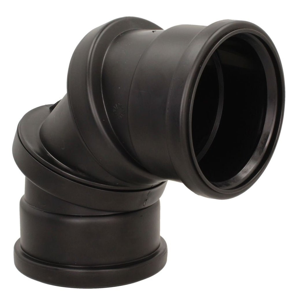 Davant 110mm Ring Seal Black Soil 90 Degree Double Socket Adjustable Bend - JJ Building Materials