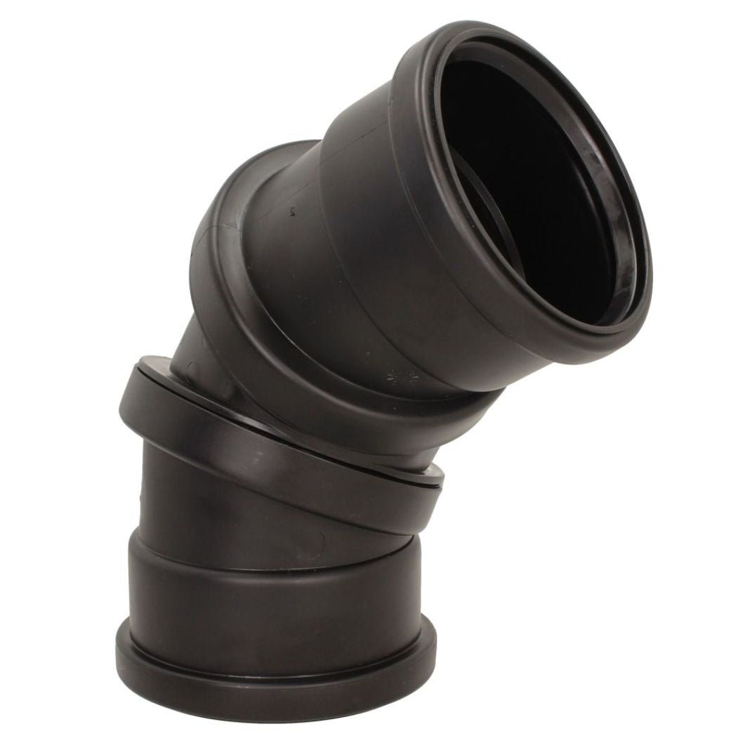 Davant 110mm Ring Seal Black Soil 90 Degree Double Socket Adjustable Bend - JJ Building Materials