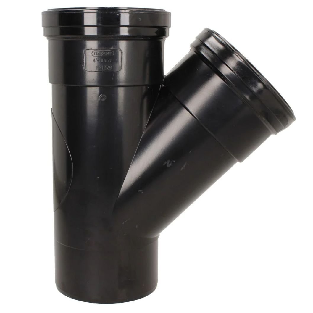 Davant 110mm Ring Seal Push-Fit Soil 135 Degree Double Socket Branch Tee - JJ Building Materials