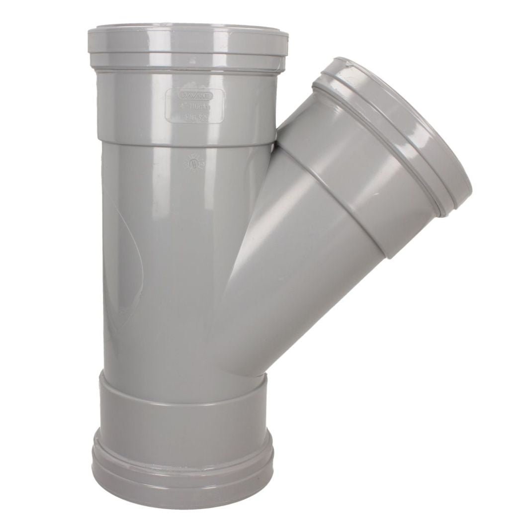 Davant 110mm Ring Seal Push-Fit Soil 135 Degree Triple Socket Branch Tee - JJ Building Materials