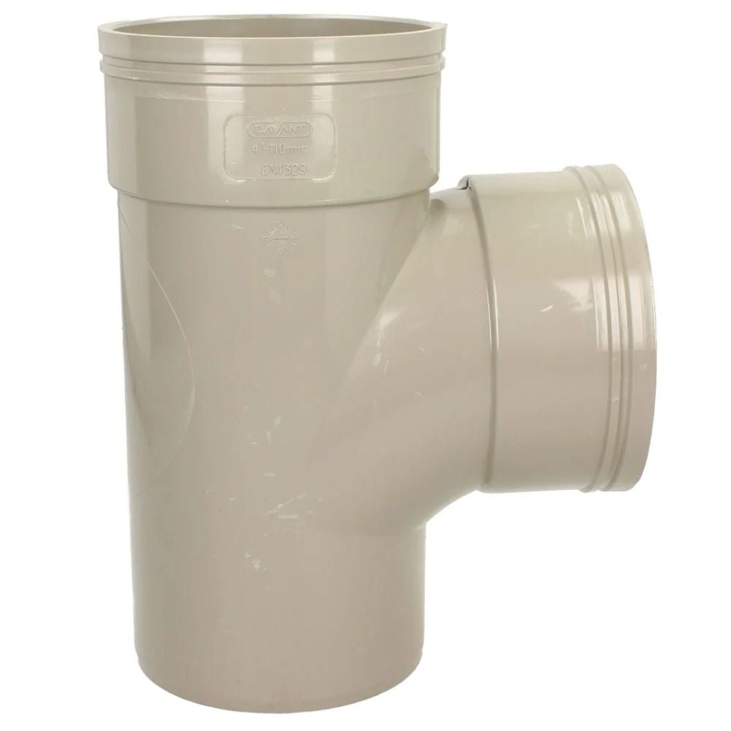 Davant 110mm Solvent Weld Soil 92 Degree Double Socket Branch Tee c/w Boss - JJ Building Materials