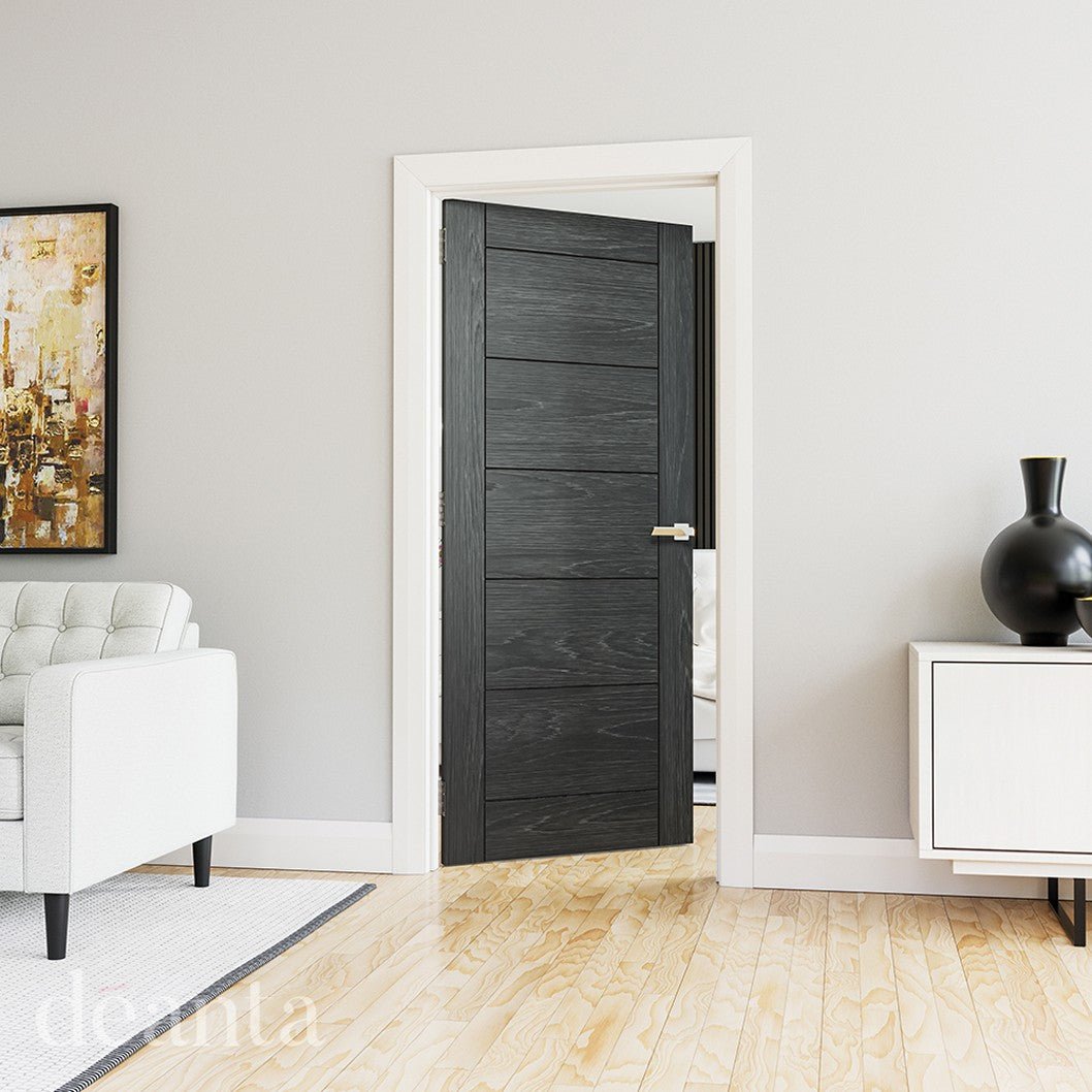 Deanta Seville Brushed Black Oak FD30 FSC Internal Fire Door - JJ Building Materials