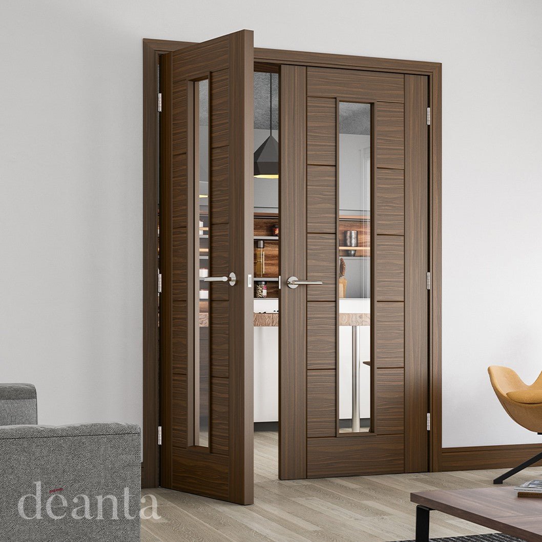 Deanta Seville Prefinished Walnut Glazed 1L FSC Internal Door - JJ Building Materials