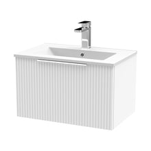 Hudson Reed Fluted 600mm Wall Hung Single Drawer Vanity & Basin 2 Contemp Satin White MFC Painted Gloss 377x600x390mm