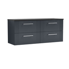 Nui Deco 1200 Wall Hung 4-drawer Vanity & Laminate Worktop Contemporary Soft Black MFC Painted Gloss 545x1215x455mm - DPF1493LSB2