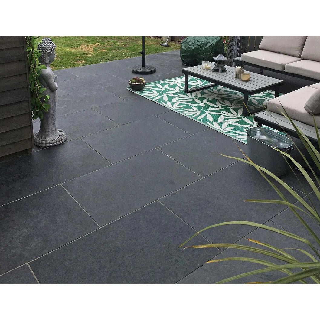 Elite Black Indian Limestone Paving Slabs - Sawn Edge - 22mm - JJ Building Materials