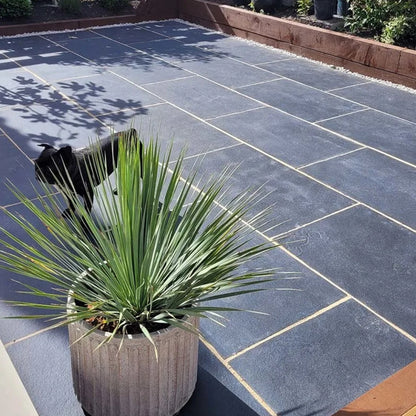 Elite Black Indian Limestone Paving Slabs - Sawn Edge - 22mm
