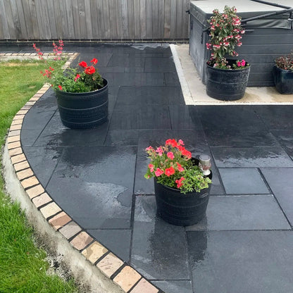 Elite Black Indian Limestone Paving Slabs - Sawn Edge - Patio Kit - 22mm