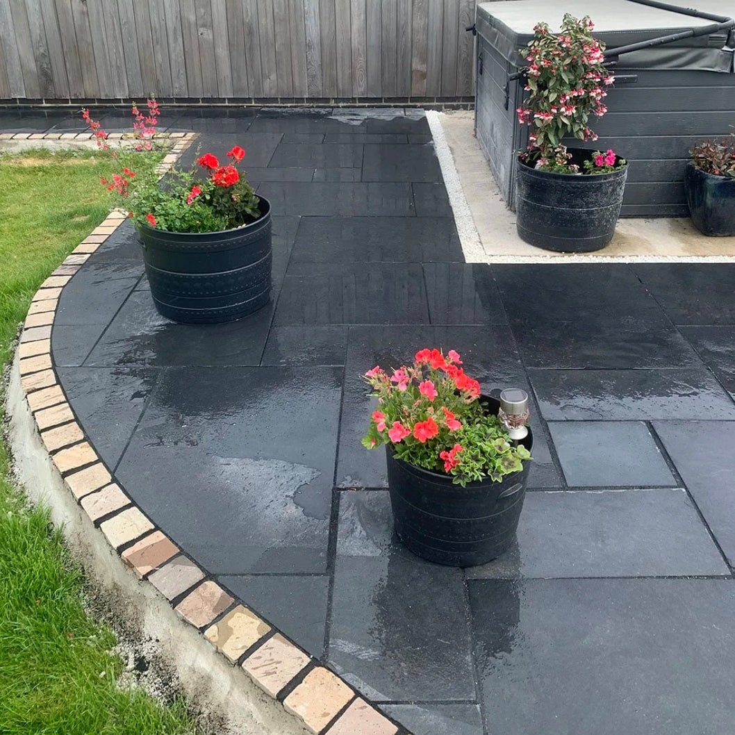 Elite Black Indian Limestone Paving Slabs - Sawn Edge - Patio Kit - 22mm - JJ Building Materials