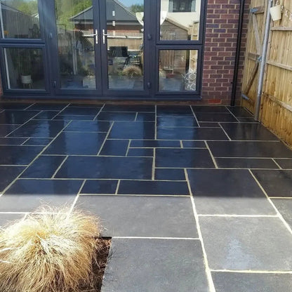 Elite Black Indian Limestone Paving Slabs - Sawn Edge - Patio Kit - 22mm