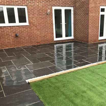 Elite Black Indian Limestone Paving Slabs - Sawn Edge - Patio Kit - 22mm