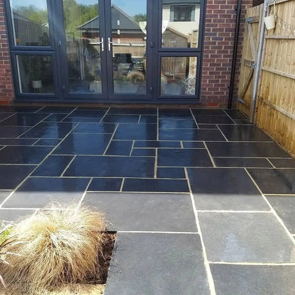 Elite Black Indian Limestone Paving Slabs - Sawn Edge - Patio Kit - 22mm - JJ Building Materials