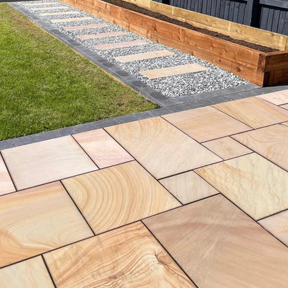 Elite Buff Indian 20mm Sandstone Paving Slabs - Sawn & Honed - Patio Kit - JJ Building Materials