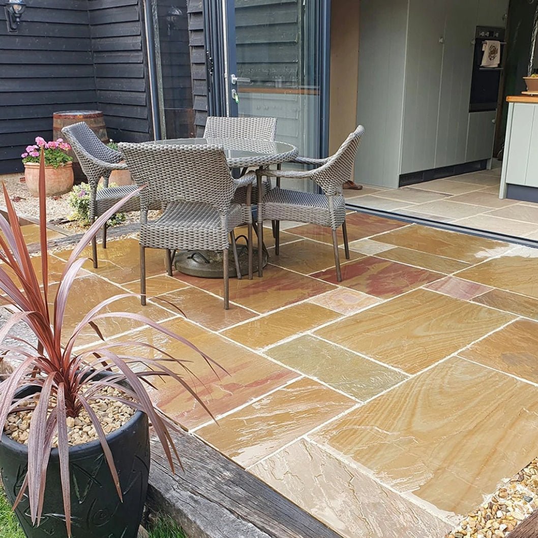 Elite Buff Indian 22mm Sandstone Paving Slabs - Riven - JJ Building Materials