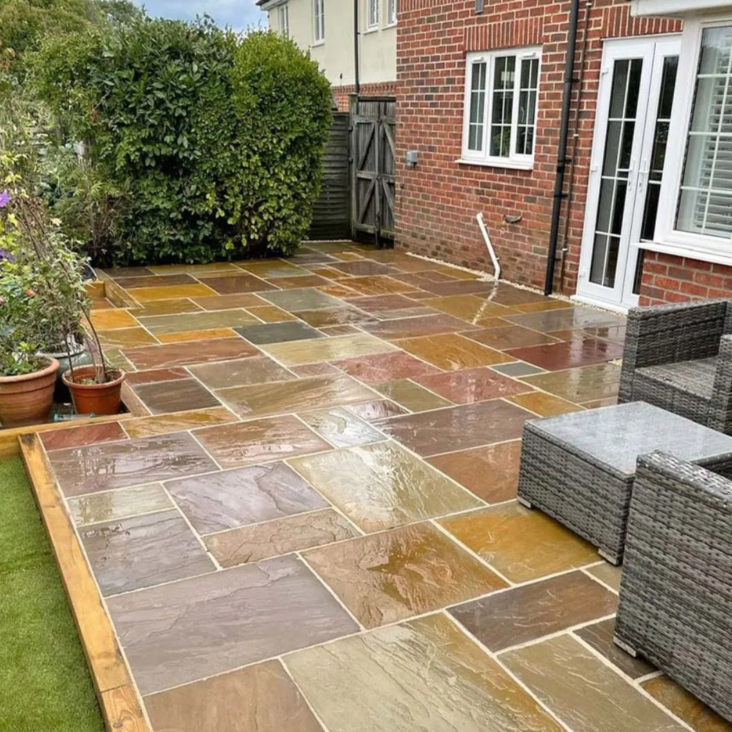 Elite Buff Indian 22mm Sandstone Paving Slabs - Riven - Patio Kit - JJ Building Materials