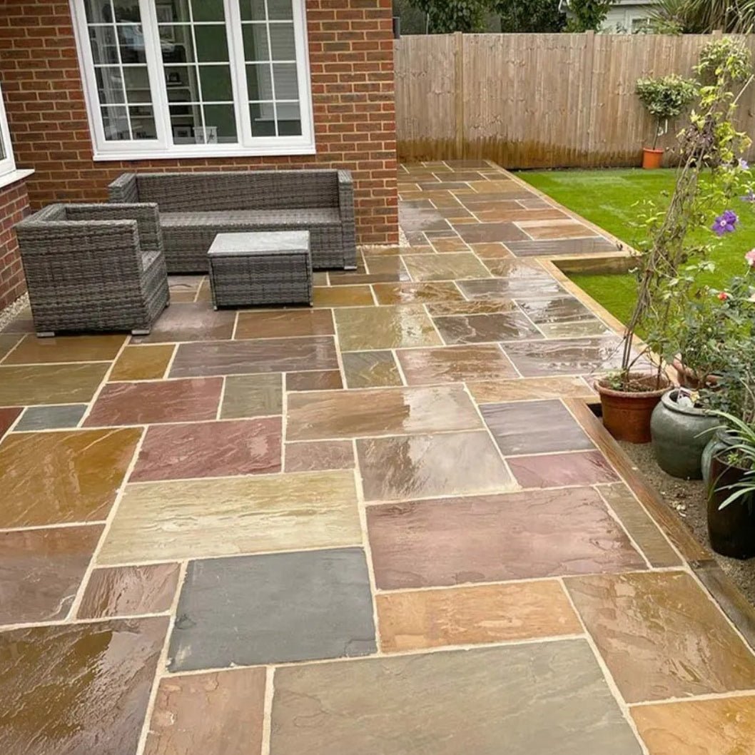 Elite Buff Indian 22mm Sandstone Paving Slabs - Riven - Patio Kit - JJ Building Materials