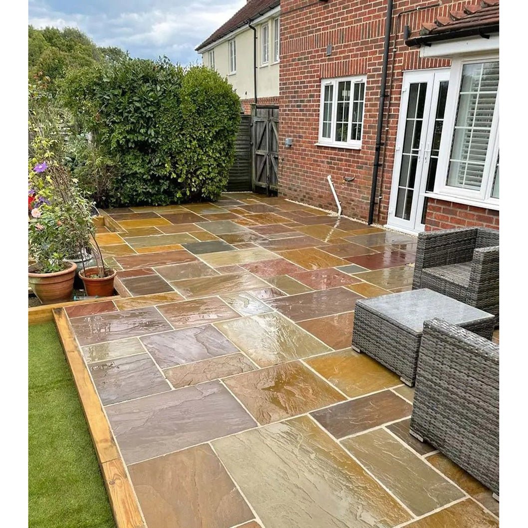 Elite Buff Indian 22mm Sandstone Paving Slabs - Riven - Patio Kit - JJ Building Materials