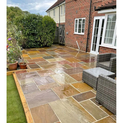 Elite Buff Indian 22mm Sandstone Paving Slabs - Riven - Patio Kit - JJ Building Materials