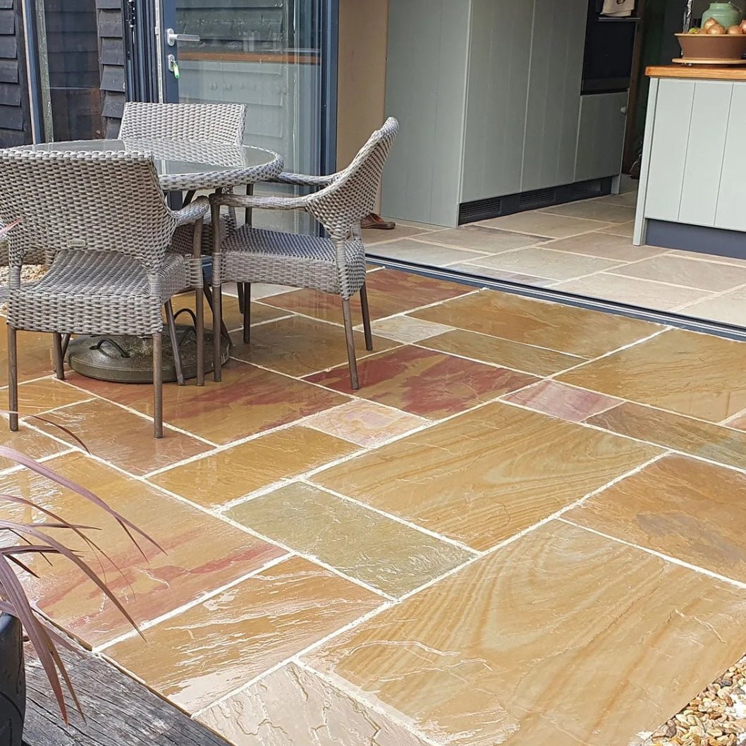 Elite Buff Indian 22mm Sandstone Paving Slabs - Riven - Patio Kit - JJ Building Materials