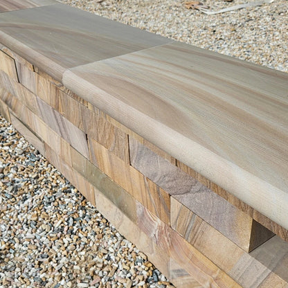 Elite Buff Indian Sandstone - Bullnose Coping Stones - Sawn & Honed - 600x300 - 40mm