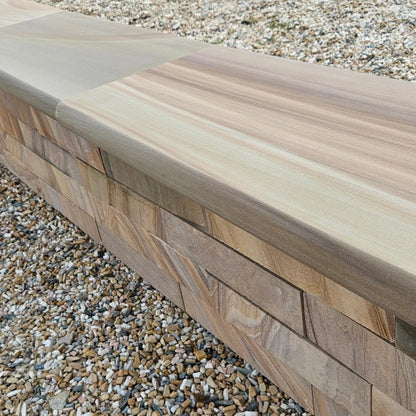 Elite Buff Indian Sandstone - Bullnose Coping Stones - Sawn & Honed - 600x300 - 40mm