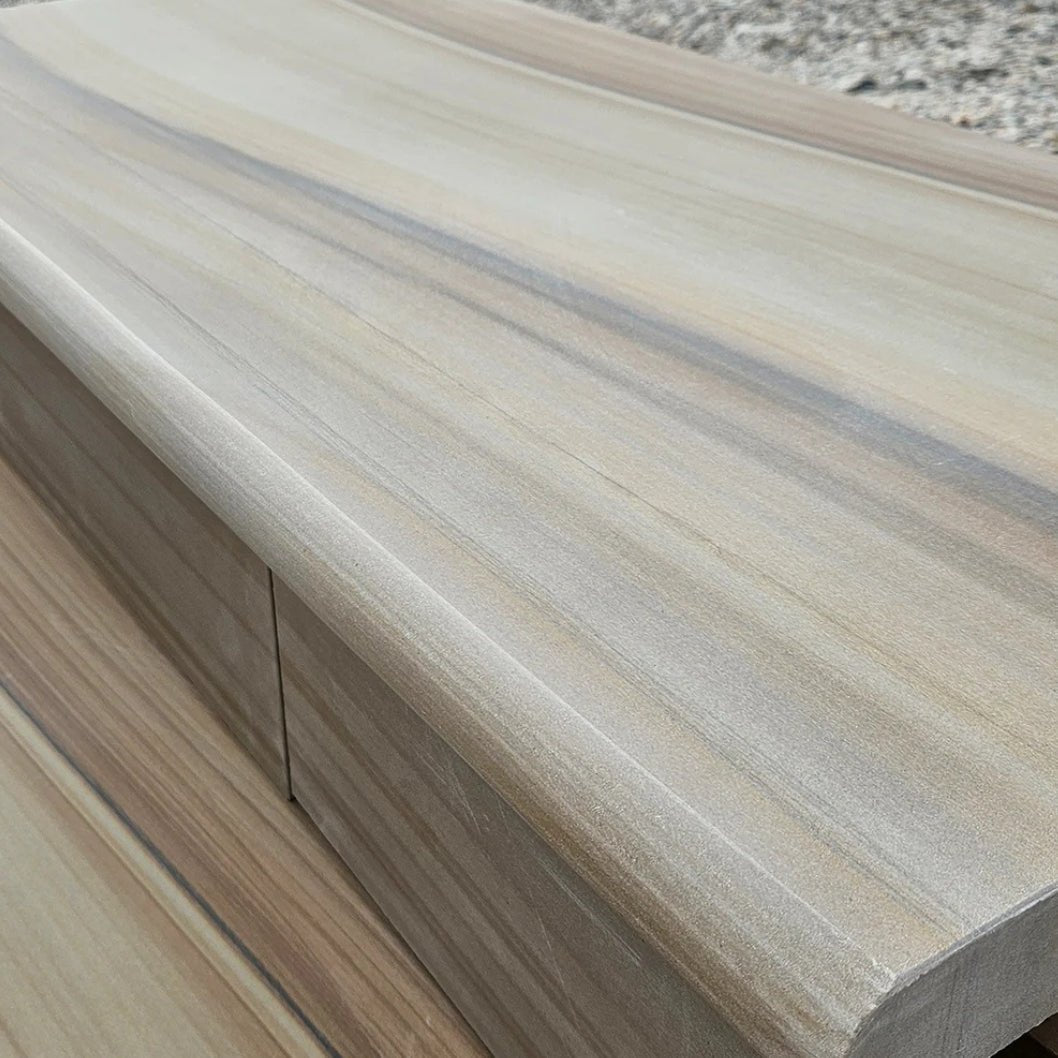Elite Buff Indian Sandstone - Bullnose Coping Stones - Sawn & Honed - 600x300 - 40mm - JJ Building Materials