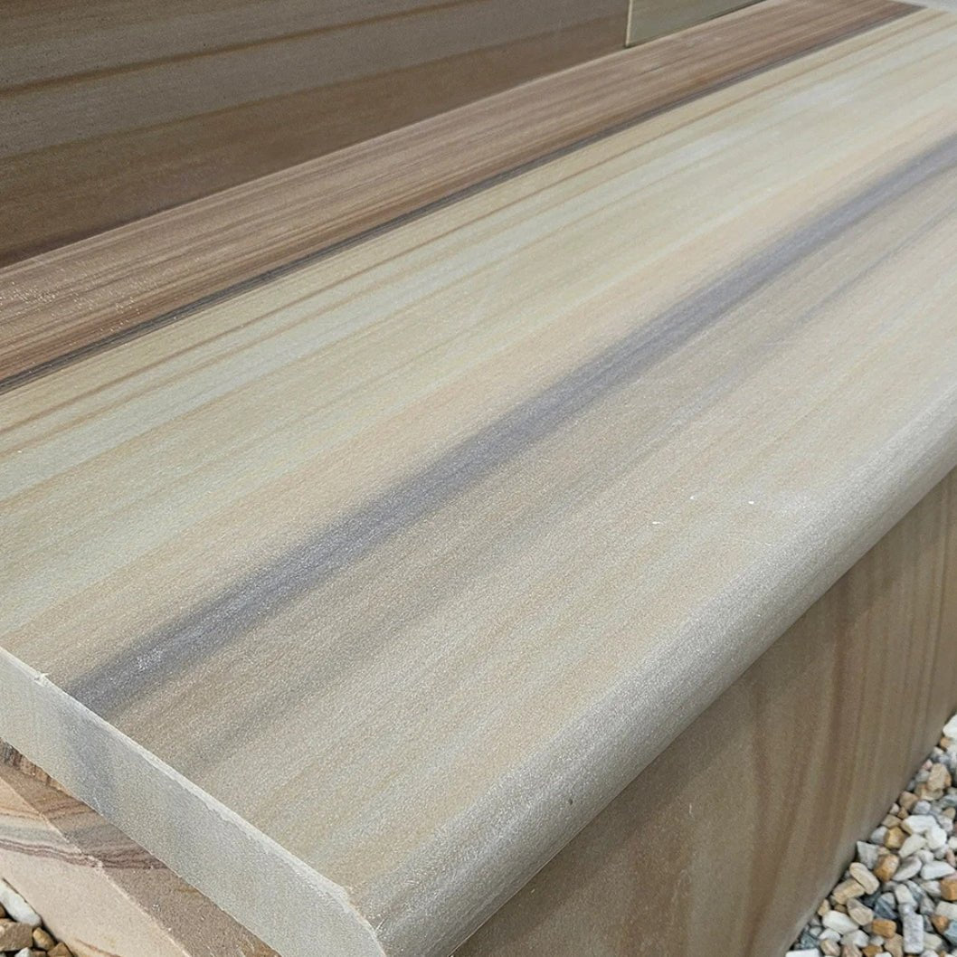 Elite Buff Indian Sandstone - Bullnose Coping Stones - Sawn & Honed - 600x300 - 40mm - JJ Building Materials